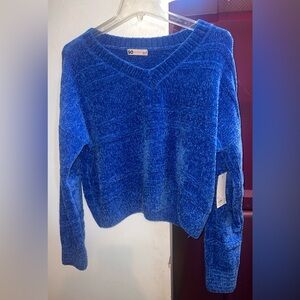 SO Blue Crew Neck Sweater with Plush Texture
